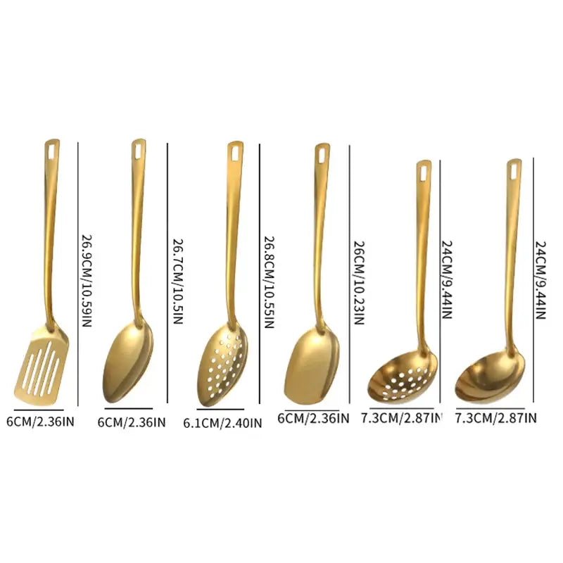 Two And Six Piece Stainless Steel Kitchenware Set Korean Golden Design Soup Spoon Colander Hot Pot Spoon Frying Spoon