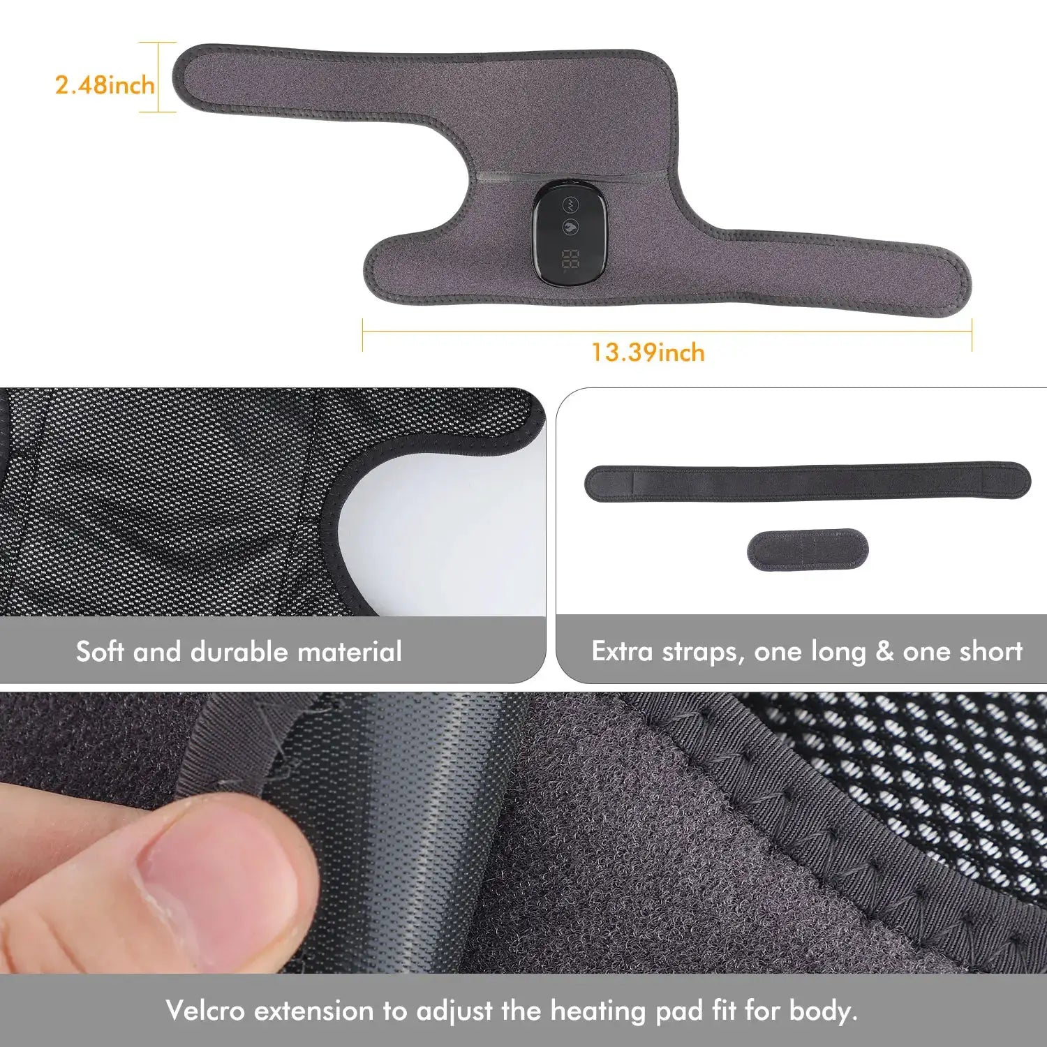 Simples Market electric knee massager with Velcro straps, heating pad and digital display; dark purple fabric band.