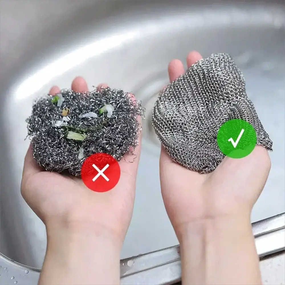 Simples Market 2-pack steel wire kitchen scrubbers, double-layer stainless steel mesh cloths for pots and pans