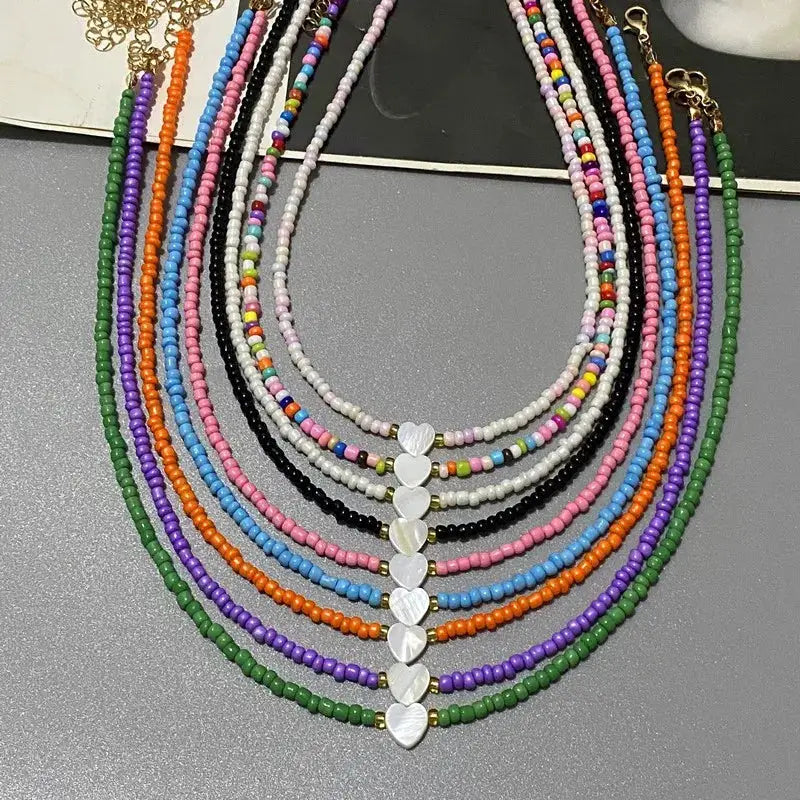 Colorful Seed Bead Choker Necklace For Girls Spring And Summer Love Heart Design Boho Jewelry Wholesale Dropshipping