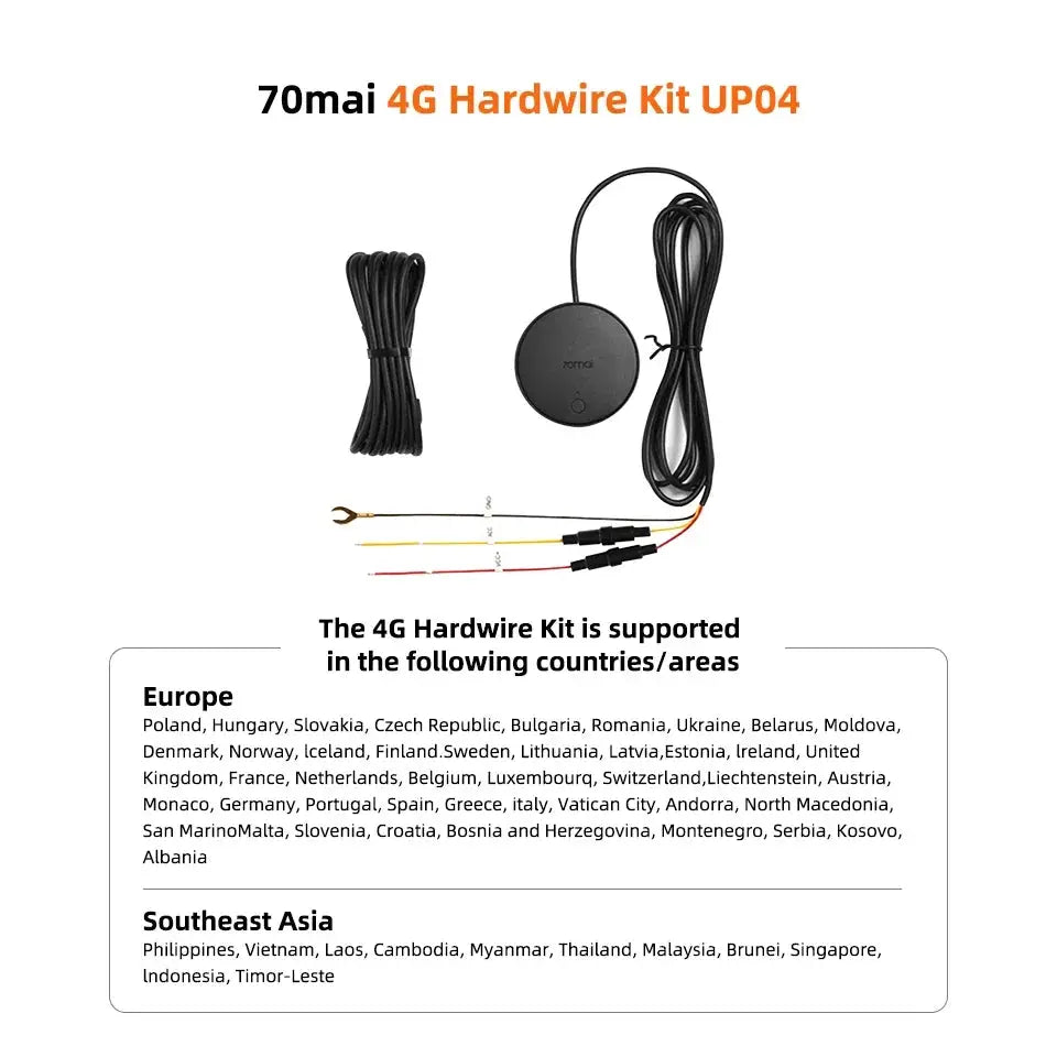 70mai 4G Hardware Kit UP04 with circular GPS hub and cables (black)