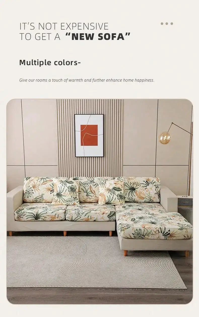 Milk-silk sofa cover with tropical rainforest leaf print by Simples Market, elastic, dust-proof, detachable