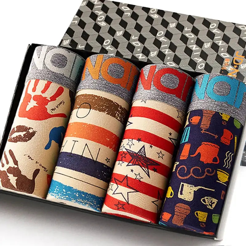 4-pack men's boxer shorts set in gift box, cotton underwear with colorful prints by Simples Market