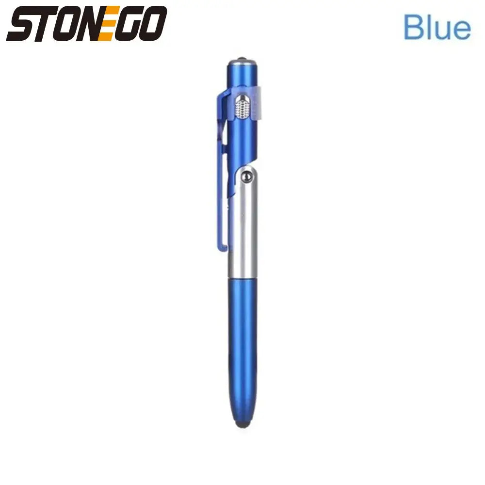 STONEGO blue multifunction 4-in-1 foldable ballpoint pen stylus with flashlight and device support for tablets/cellphones