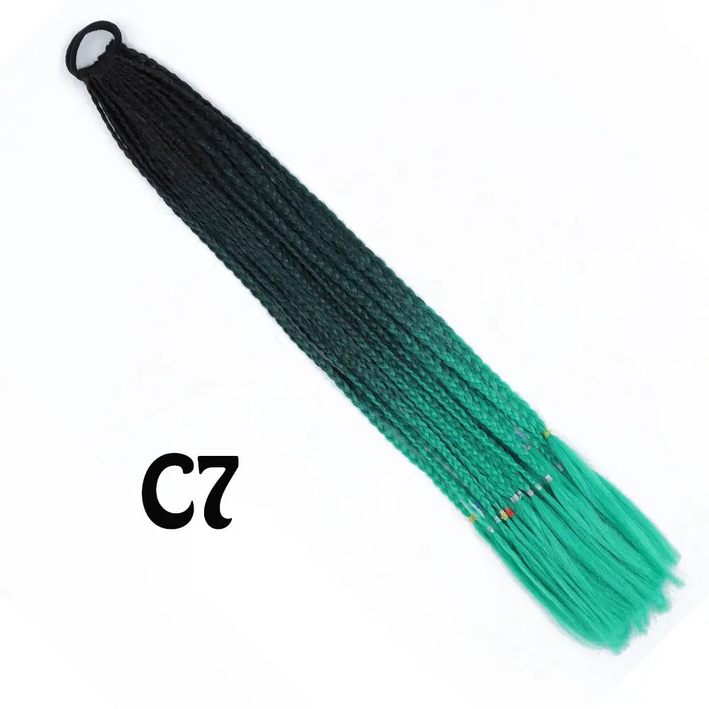 Simples Market synthetic gradient braided ponytail extension, 24in, black-to-teal rainbow with elastic band
