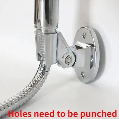 Shower head holder universal chrome wall mount with suction cup, 360-degree adjustable