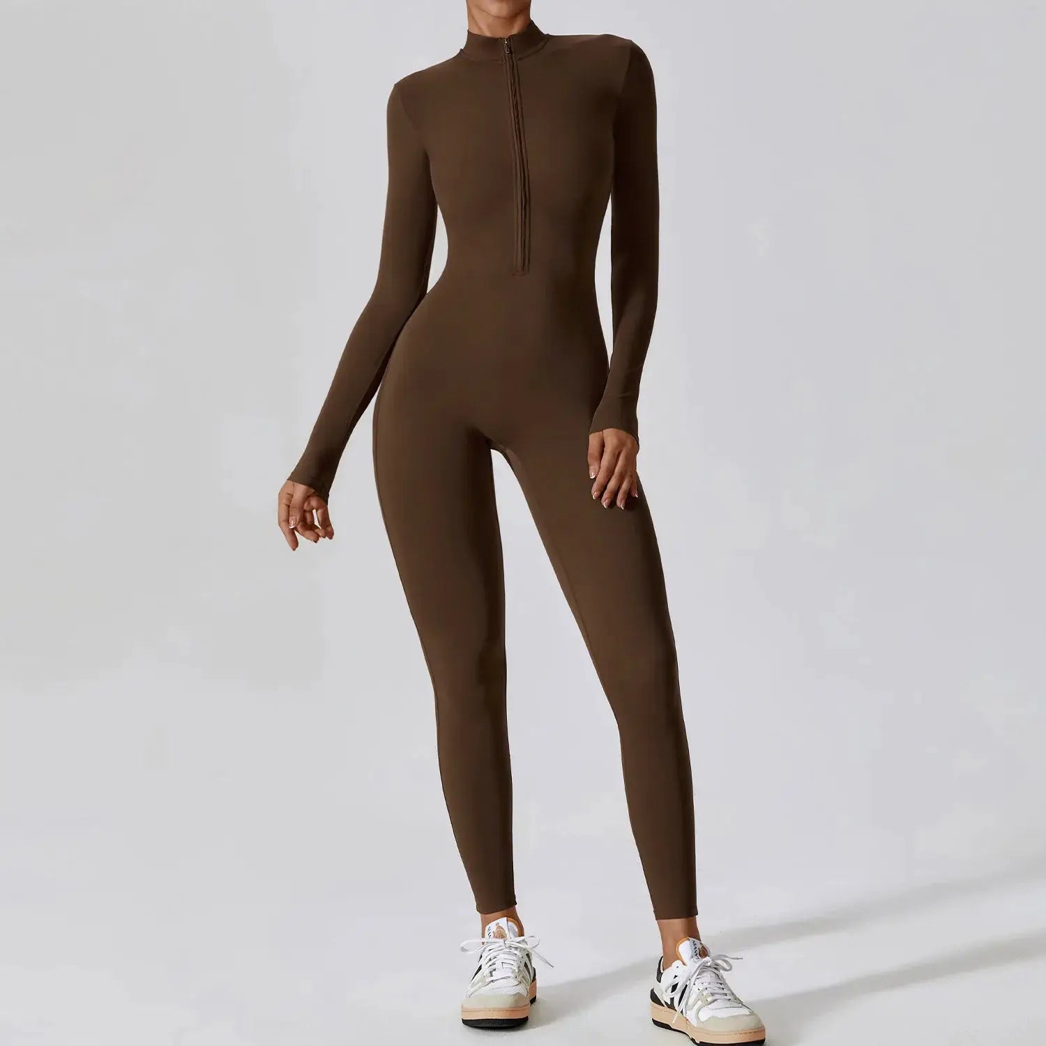 ZenMove Yoga Boilersuit For Women Long Sleeve Zipper Jumpsuit Skin Tight Fit Breathable Quick Dry Nylon Elastane