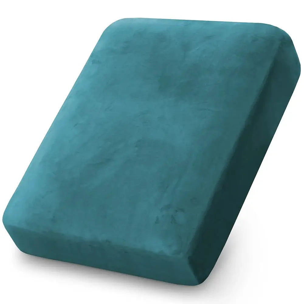 Velvet sofa cover for chaise lounge by Simples Market; teal, elastic, removable, pet-friendly