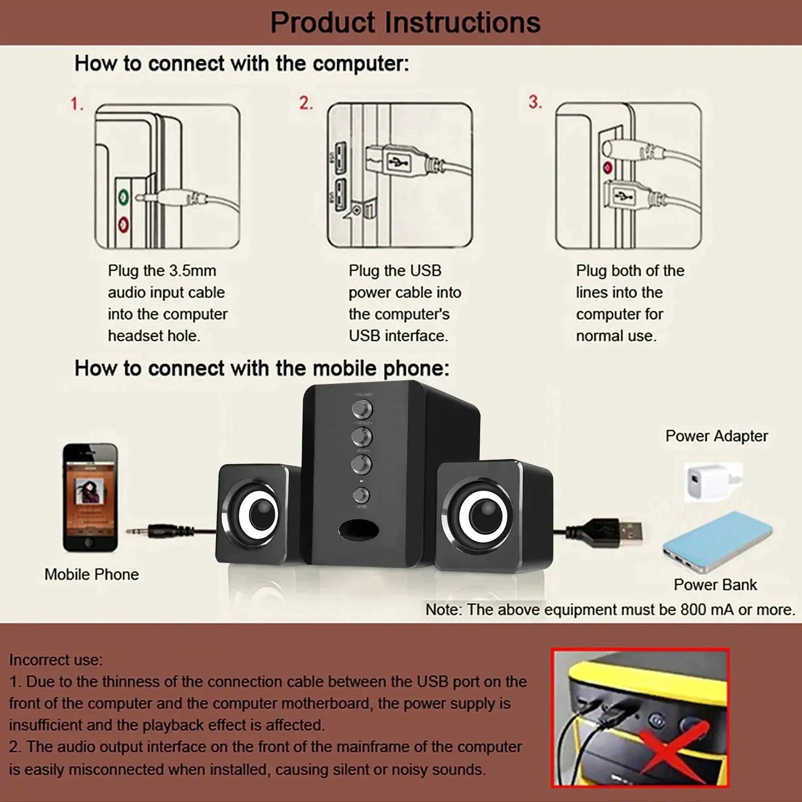 Simples Market XIKCU universal 3D PC speaker system; black USB stereo with subwoofer and three satellite speakers