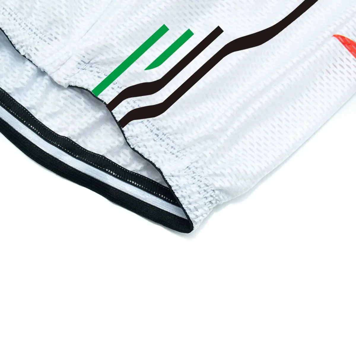 UAE cycling jersey set, men's short sleeve, light gray patterned fabric with green and black stripe graphics