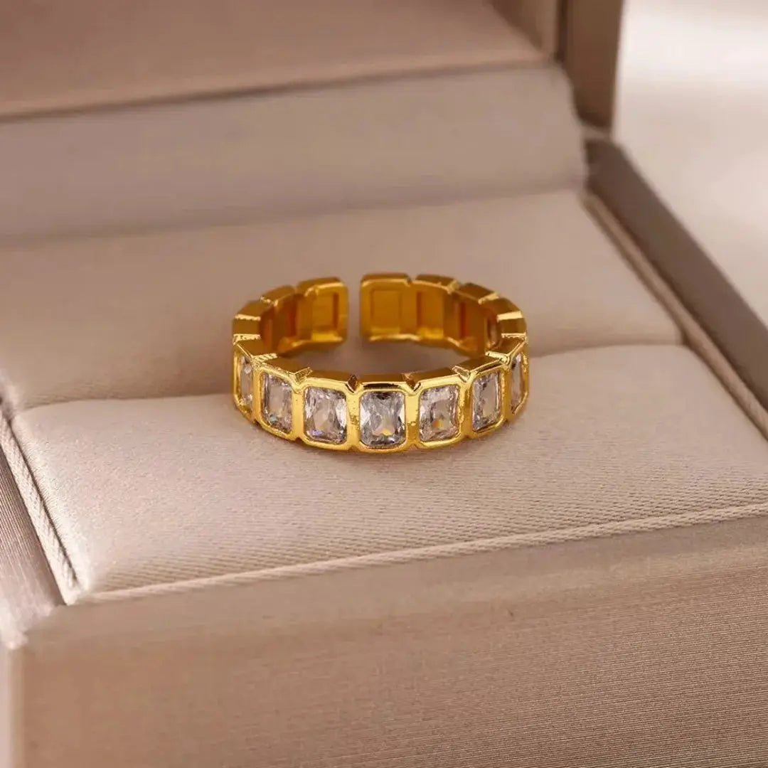 White Square Zirconia Open Ring For Women Adjustable Fashion Jewelry Ideal For Wedding Gift - Simples Market