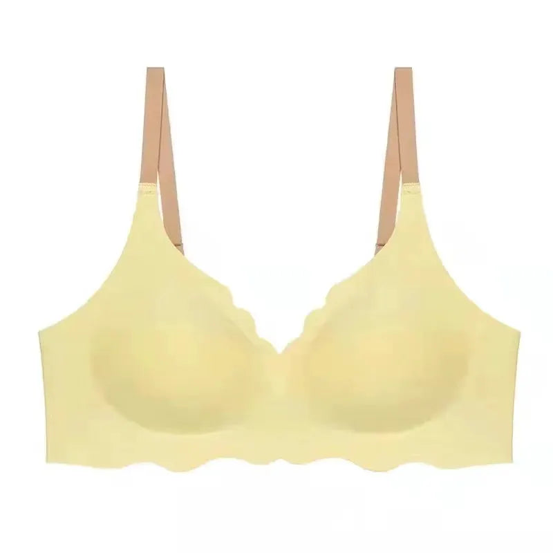 No Trace Top bra pale yellow, wire-free with adjustable beige straps