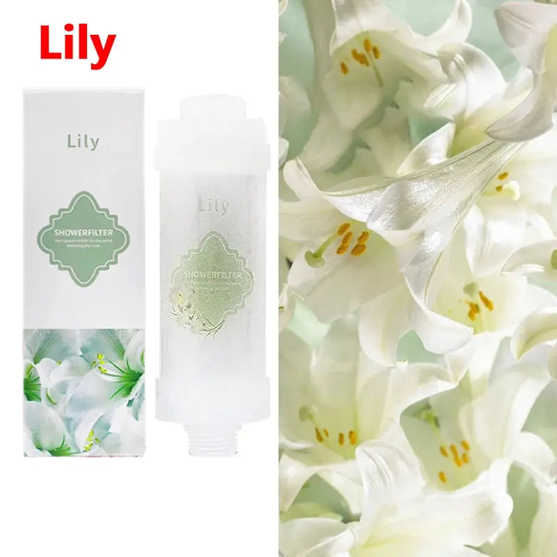 Shower filter cartridge by Lily (Simples Market); white cartridge with green label beside its box.