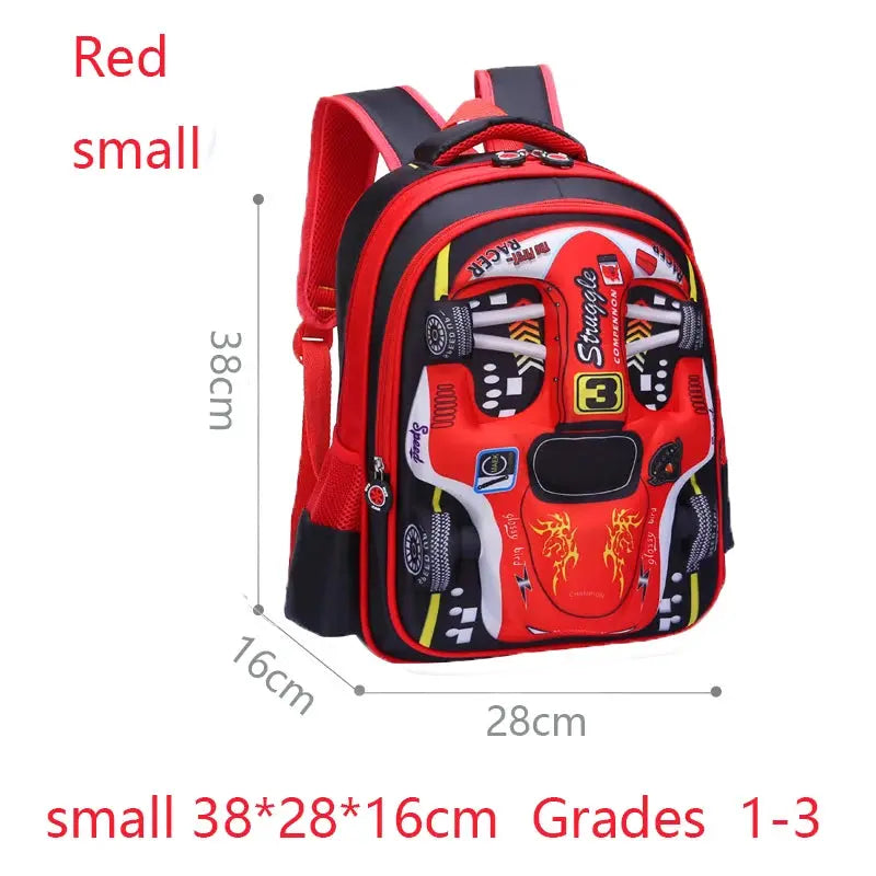 3D car backpack for kids, red waterproof lightweight school bag, 38x28x16 cm