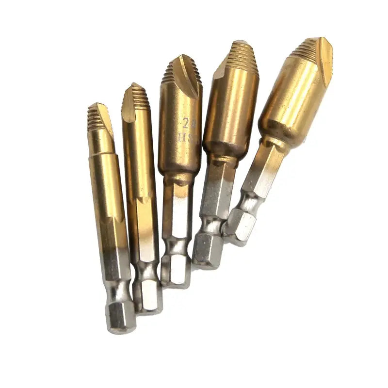 5 Piece Hex Handle Screw Extractor Set For Wood And Metal Removal With Single Head Cutting Edge