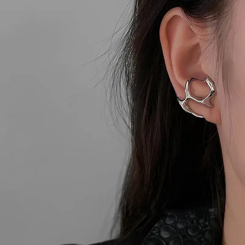 Y2K Irregular Liquid Earrings for Women Silver Geometric Clip Earrings Hip Hop Punk Fashion 2024 Trendy Party Jewelry