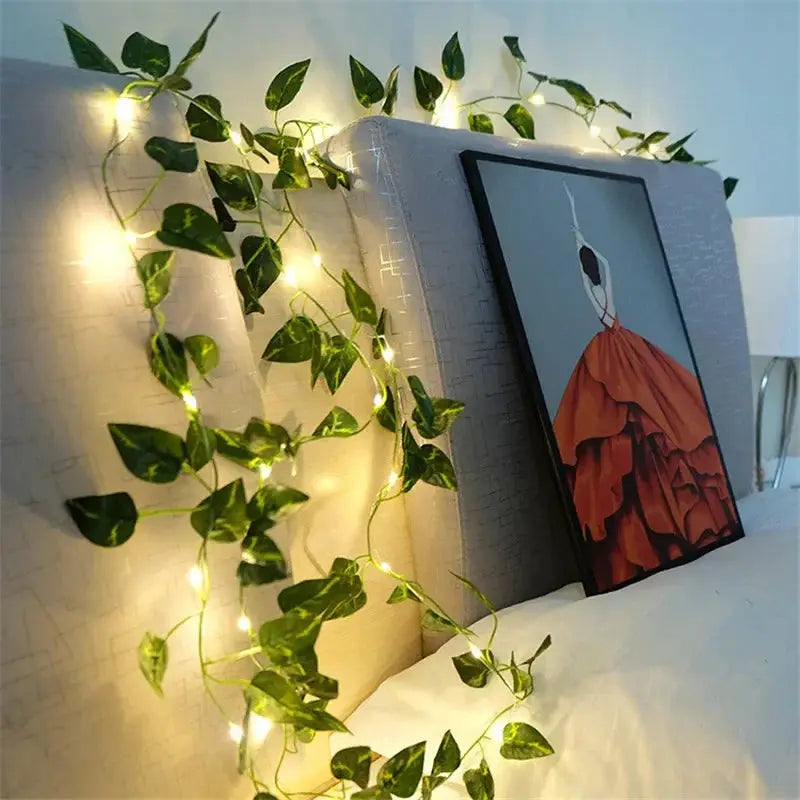 Flower Green Leaf String Lights Artificial Vine Fairy Lights Battery Powered Garland For Christmas Tree Home Decor