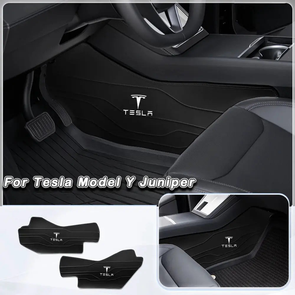 Tesla Model Y Juniper interior floor mats, 2-piece black leather cockpit mats with Tesla logo, Simples Market