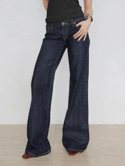 Women's Slim Fit Flared Jeans Y2K Low Rise Denim Embroidery Distressed