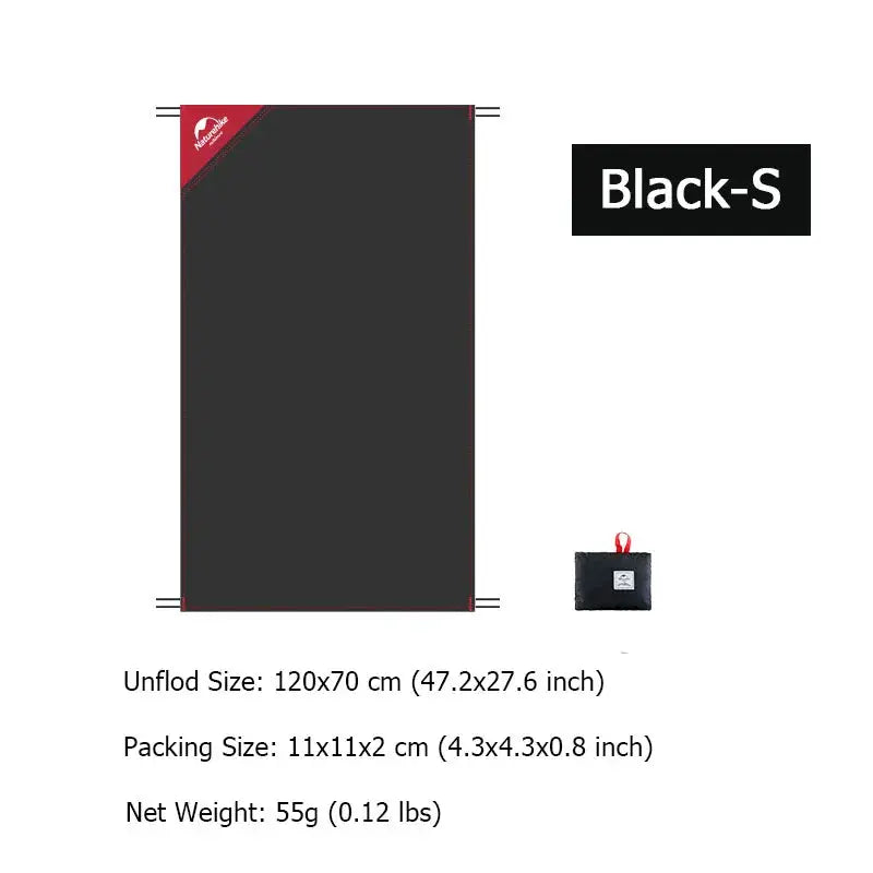 Naturehike Black-S pocket beach mat, waterproof picnic blanket with compact carry pouch by Simples Market