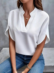 VEITCHE white women's blouse by Simples Market with V-neck and loose half sleeves