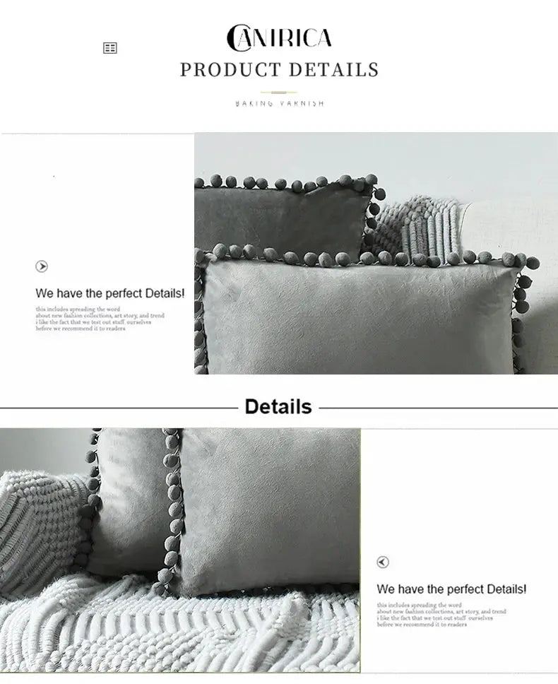 2-pack velvet cushion covers in gray with tassel fringe by Simples Market for sofa decor