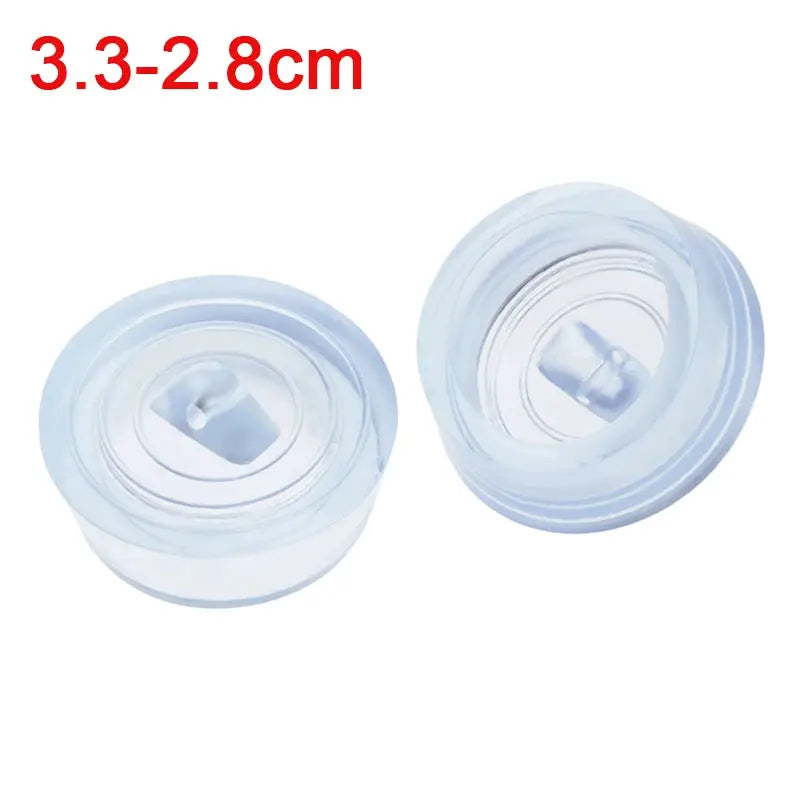 Set of two translucent white rubber sink drain plugs, 3.3–2.8 cm, for kitchen and bathroom drains