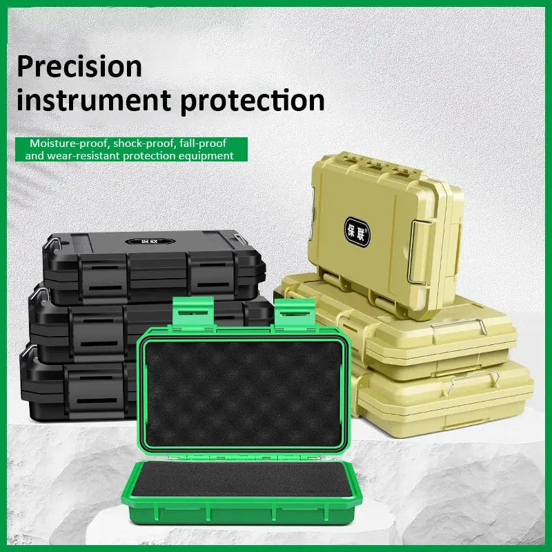 Simples Market waterproof storage case for precision instruments; green foam-lined open case with black and beige cases.