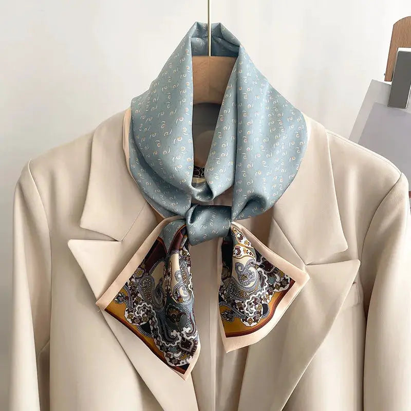 LuxeSilk Silk Feel Printed Design Scarf Versatile Long Narrow Silk Shawl For Fashionable Styles