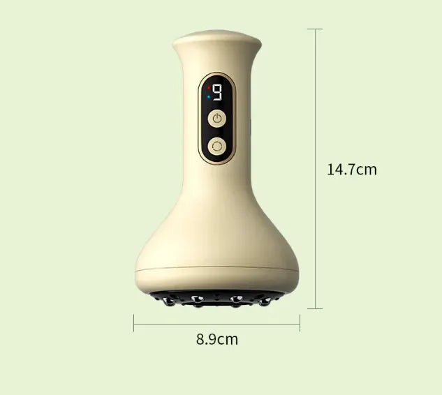 Simples Market USB rechargeable handheld abdominal massager in beige with a digital display and adjustable cupping