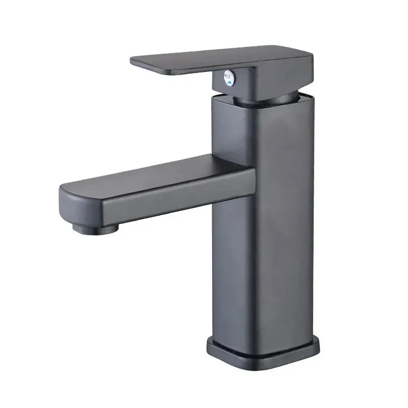 Single-handle deck-mounted bathroom faucet, black finish with chrome accents, hot and cold mixer by Simples Market