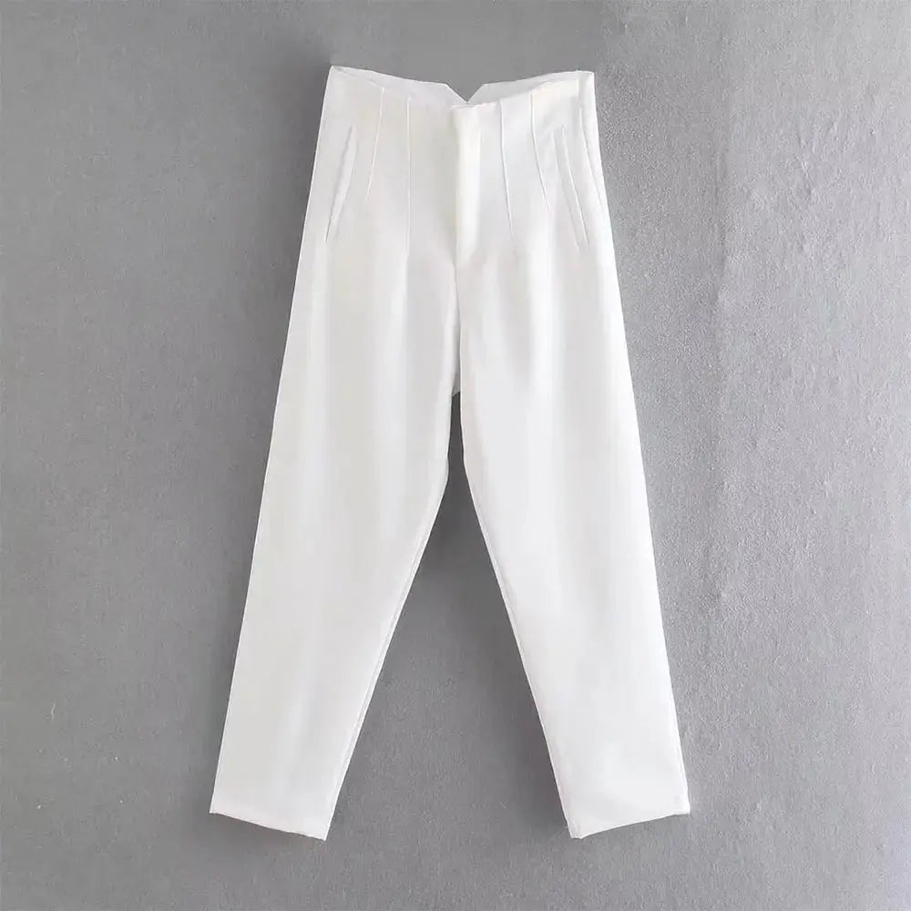 Duoperi Women High Waist Trousers Solid Color Premium Polyester Blend for Comfort and Flattering Fit