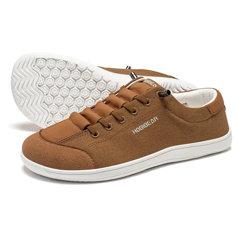 HOBIBEAR wide-toe barefoot canvas sneakers, brown unisex shoes with white sole by Simples Market