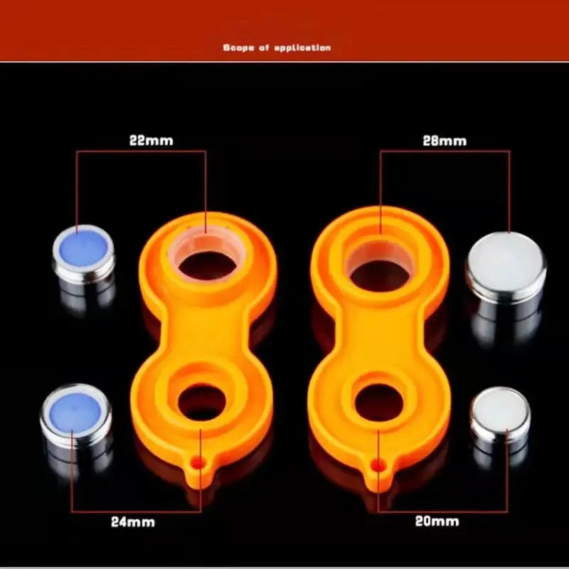 Simples Market brass faucet aerator replacement set with two orange adapters and blue caps, 24mm thread