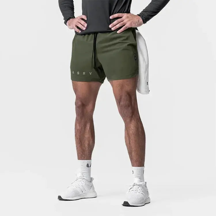 ASRV men's olive green quick-dry basketball shorts with drawstring for gym workouts