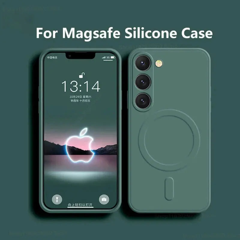 MagSafe silicone case for Samsung Galaxy S25/S26/S24/S23 Ultra Plus FE by Simples Market in green liquid silicone