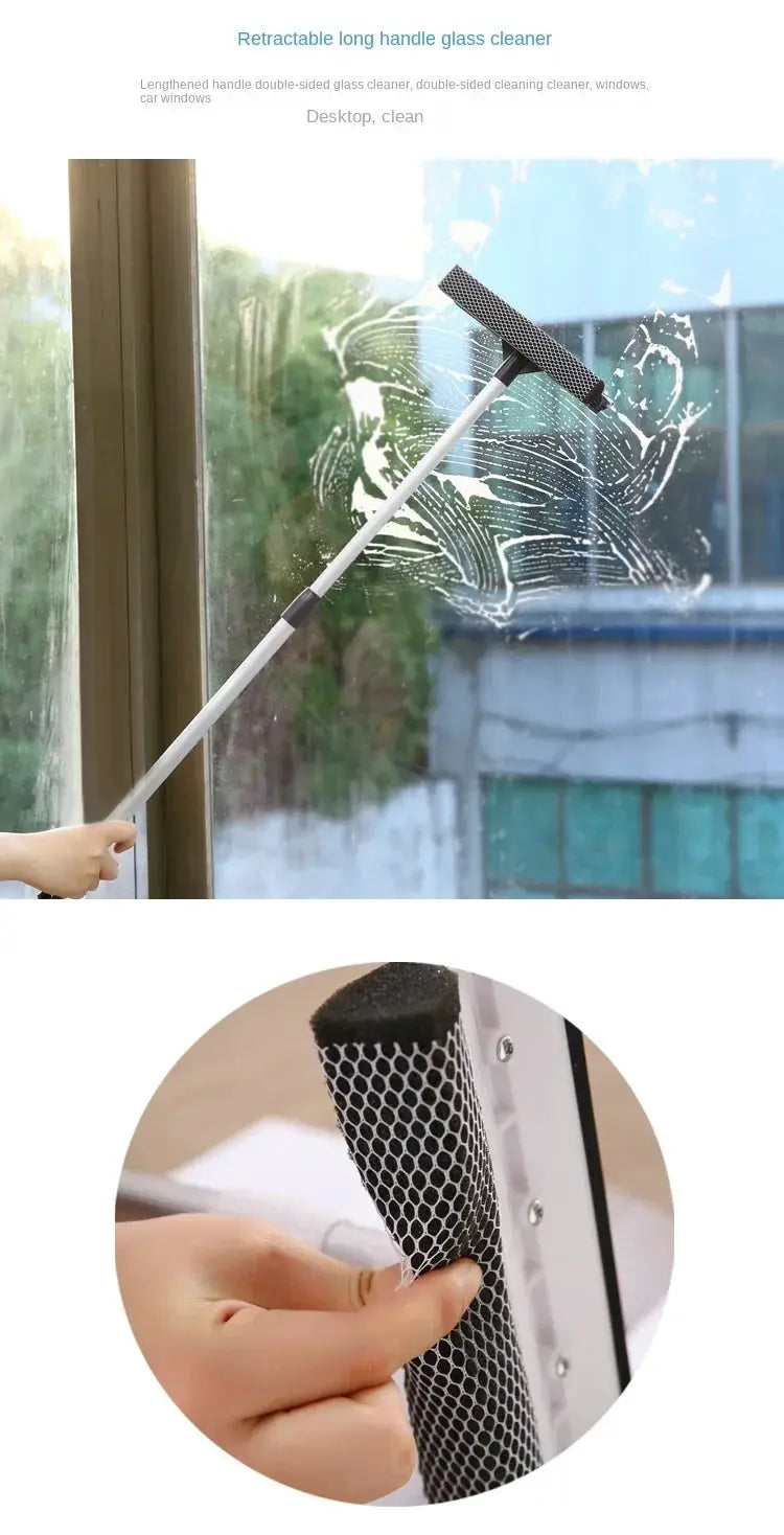 Simples Market 2-in-1 retractable window cleaner with squeegee and scrubber on long pole.