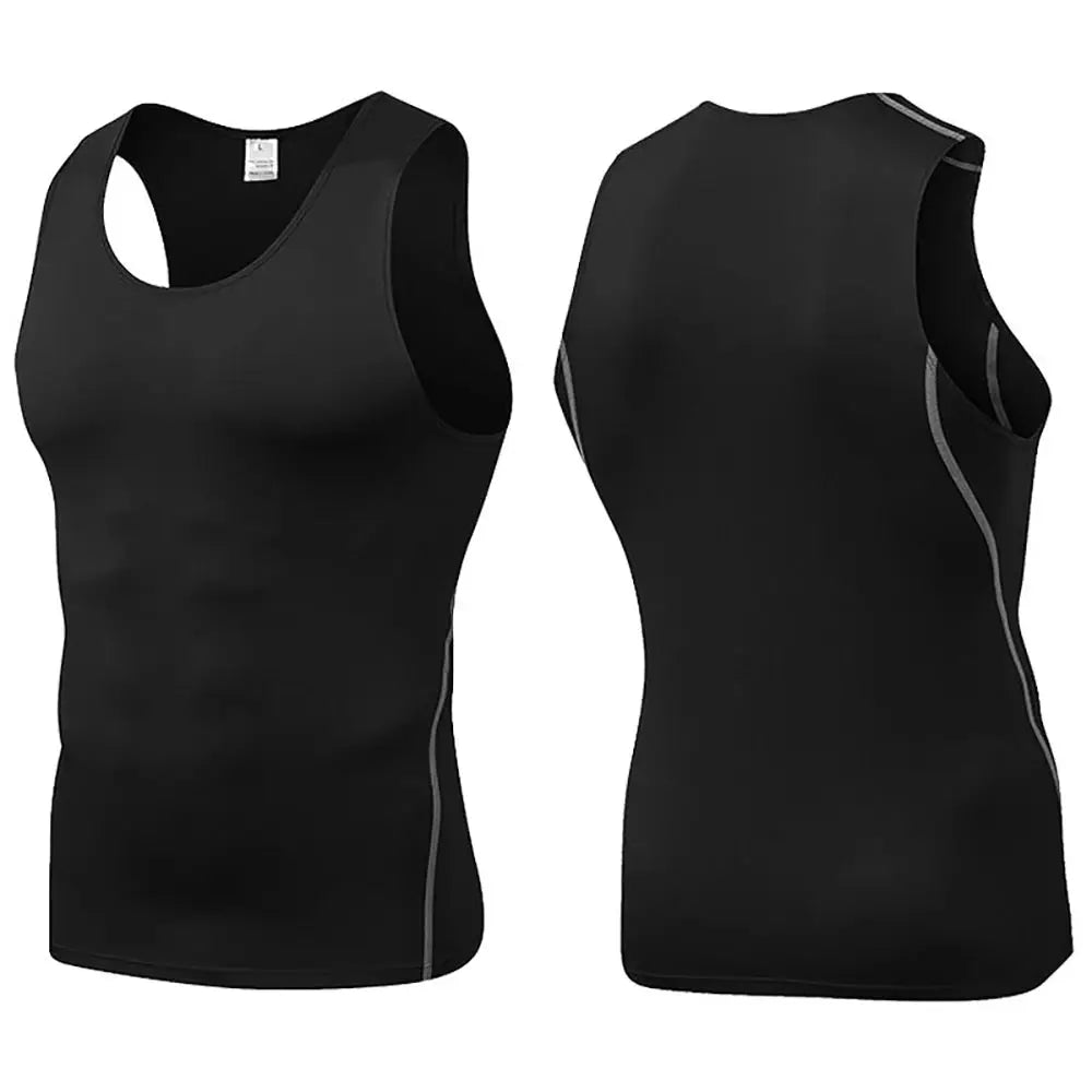 Simples Market black men's compression tank top with tummy control, front and back views