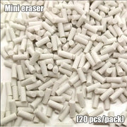 Mini erasers, white cylindrical pieces, 20 pcs per pack