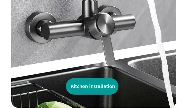 Simples Market stainless steel wall-mounted kitchen faucet with 360° rotation and hot/cold water