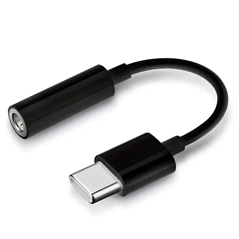 Simples Market USB-C to 3.5mm AUX adapter, black with USB-C male plug and 3.5mm female jack.