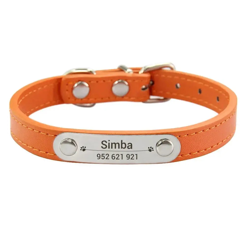 Personalized Dog Collar With Engraved Name ID Anti Lost PU Leather Pink For Small Medium Large Dogs And Cats