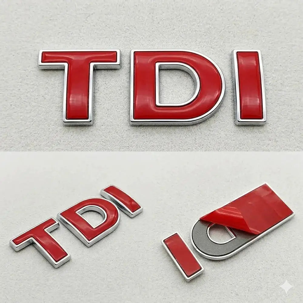 3D TDI emblem set with red enamel and silver edge; trunk badge with backing sticker