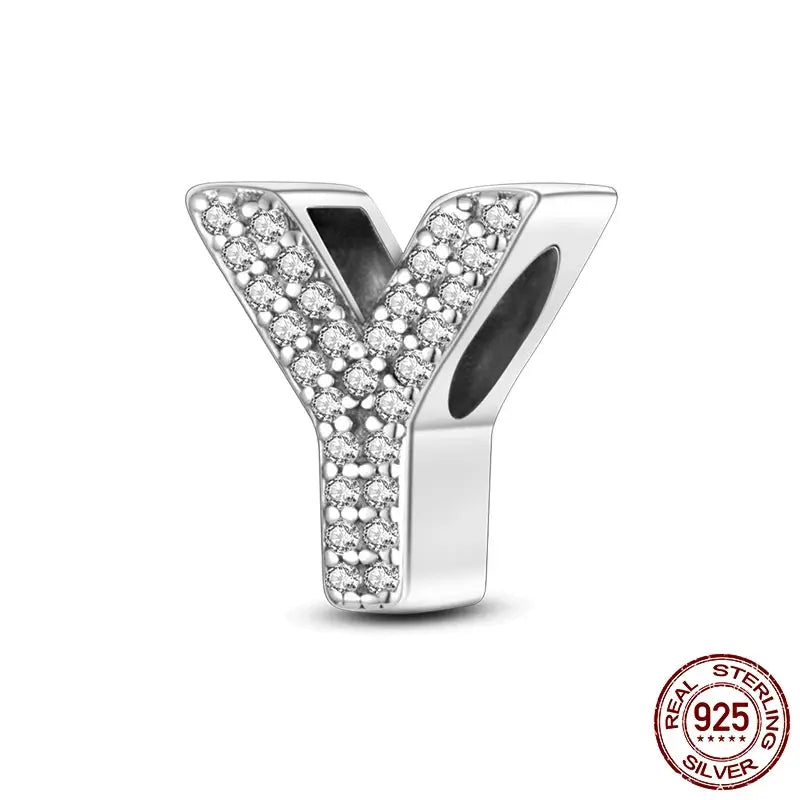 26 Alphabet Beads A To Z 925 Sterling Silver Love Charm Fit Original Bangle Charms Bracelet CZ Zircon Jewelry