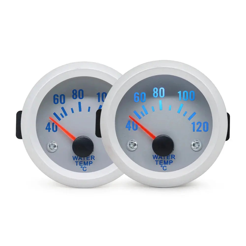 Dragon Gauge 2-inch LED water temperature gauges, pair of white bezels with blue numerals
