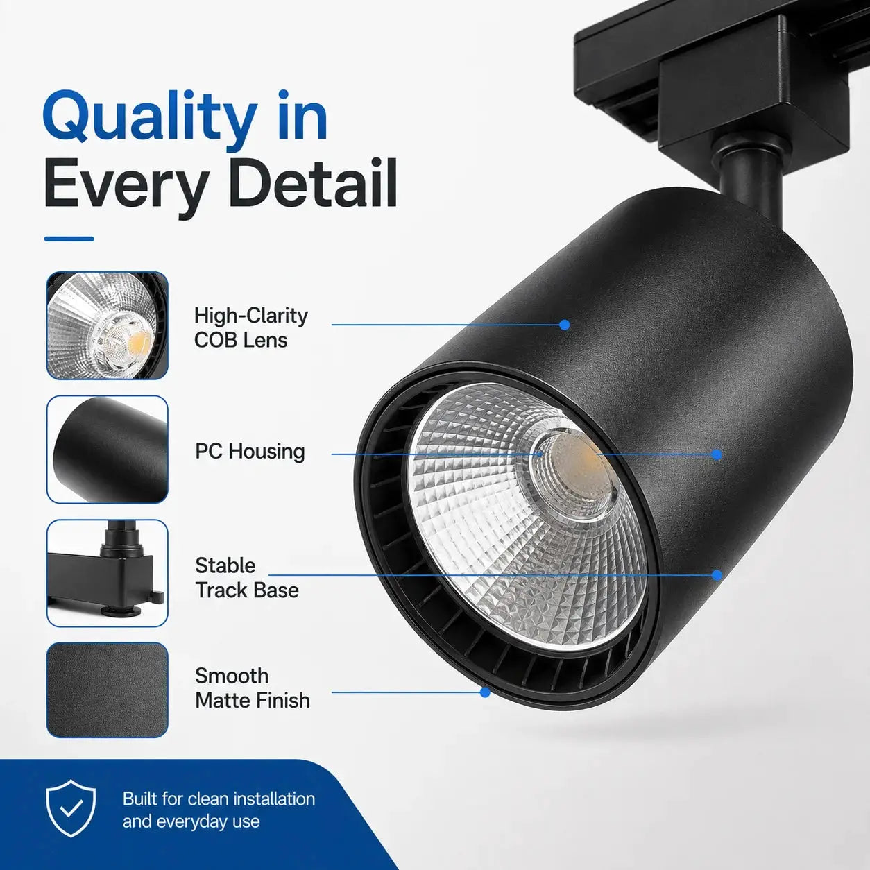 220V LED track lighting spotlight kit with black matte finish, full track set for living room.