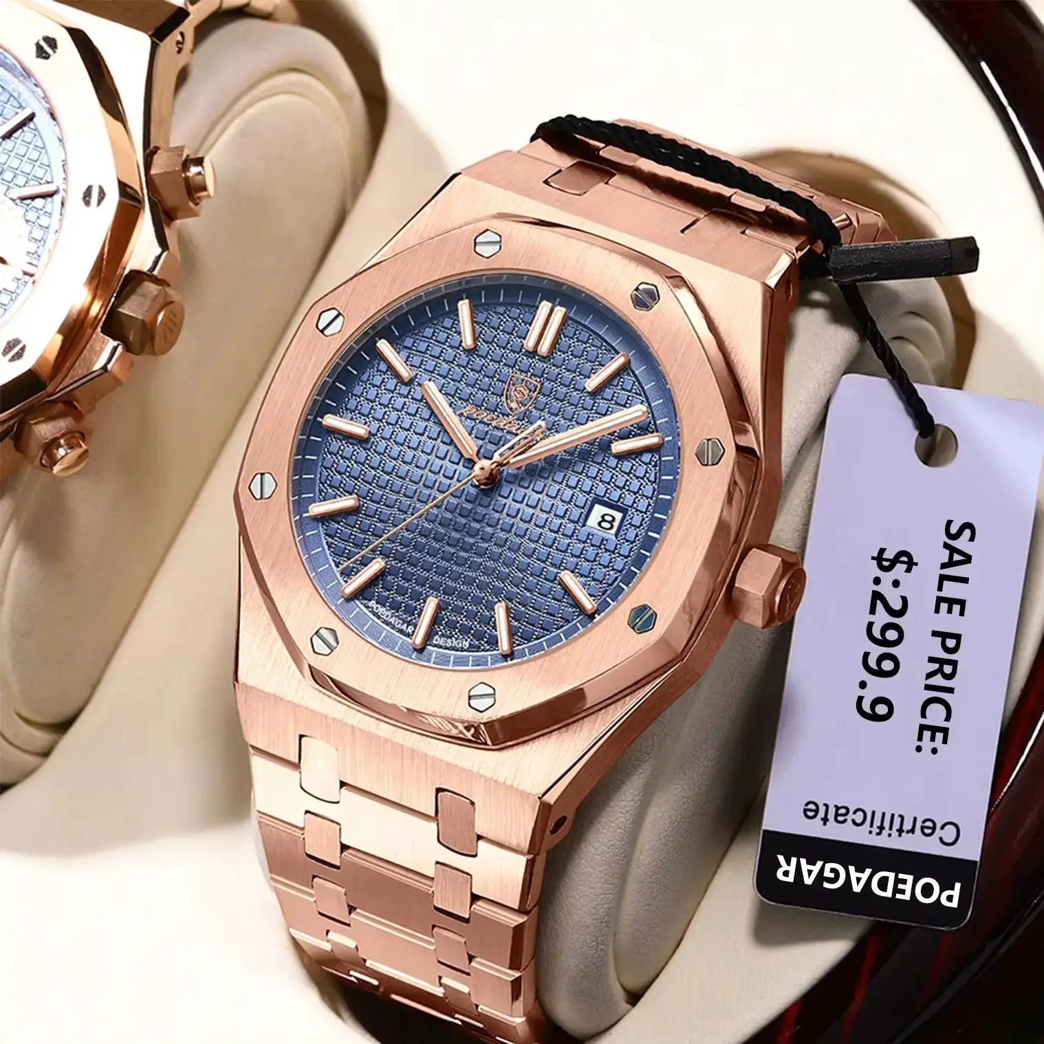 POEDAGAR Luxury Business Wristwatch For Men Stainless Steel Waterproof With Luminous Date Display Quartz Movement