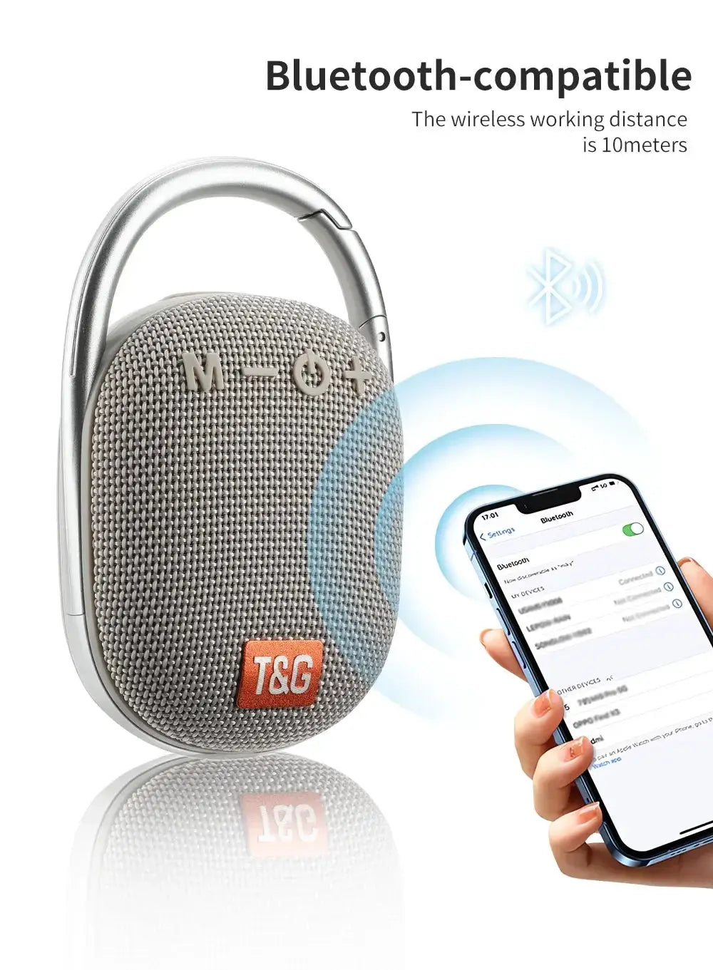 TG321 outdoor portable waterproof Bluetooth speaker with gray fabric finish and orange TG logo