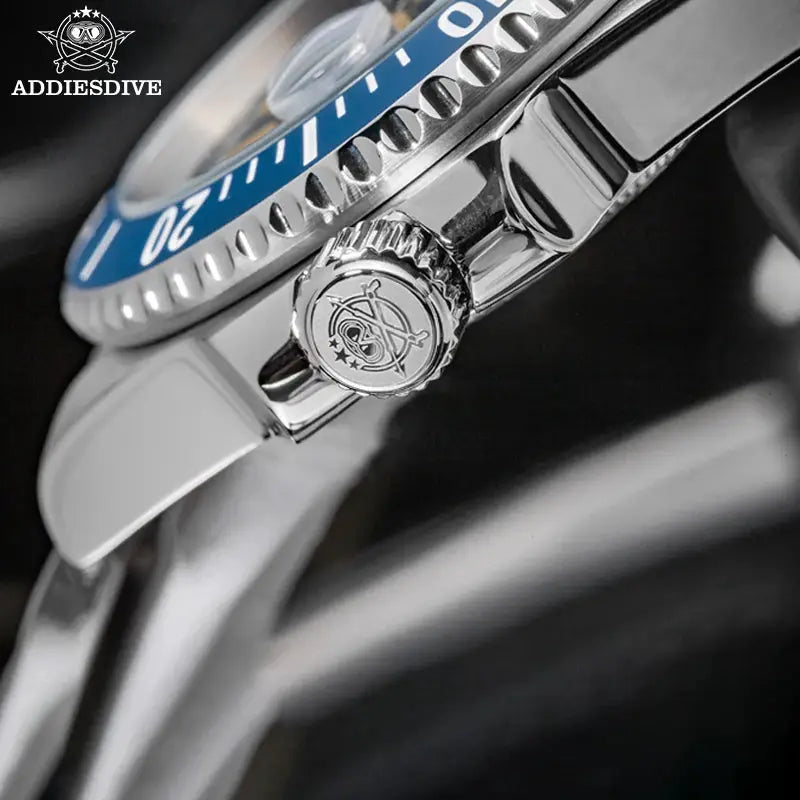ADDIESDIVE 41mm men's quartz dive watch with blue bezel and stainless steel case