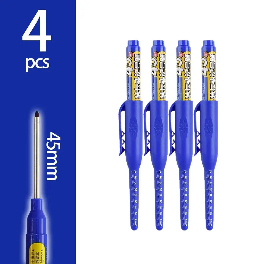 Carpenter marking pens, 4-pack blue with 45mm long nib for deep-hole marking in woodworking